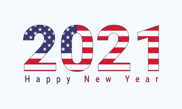 2021 Happy New Year, Multicolor number 2021, Multicolor New Year Banner with white background, USA flag 2021, United States of America 2021