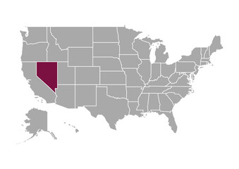 Map of Nevada state and position in the United States
