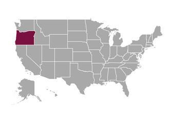 Map of Oregon state and position in the United States