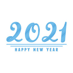 2021 happy new year, blue text and number greeting card