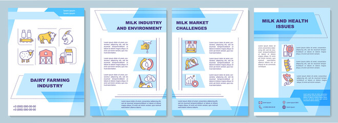 Dairy farming industry brochure template. Milk market challenges. Flyer, booklet, leaflet print, cover design with linear icons. Vector layouts for magazines, annual reports, advertising posters