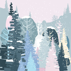 Winter forest. Winter landscape and view of the forest in the snow. New year's nature