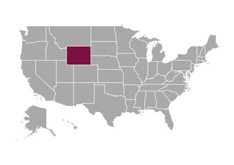Map of Wyoming state and position in the United States