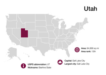 Fototapeta premium Map of Utah state with political demographic information and biggest cities