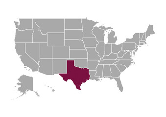 Map of Texas state and position in the United States