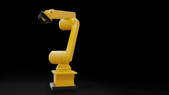 Robot automatic arms machine. Industrial equipment. Modern technology. Mechanical manipulator. Automation technology.