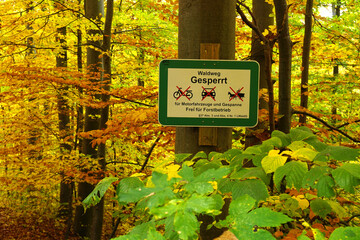 Verbotsschild für das befahren eines Waldweges
