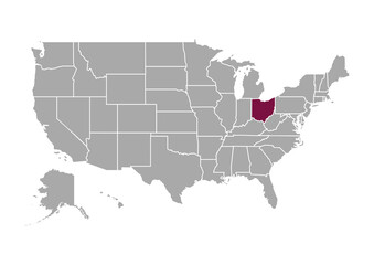 Map of Ohio state and position in the United States