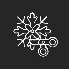 DIY snowflakes chalk white icon on black background. Do it yourself. Festive seasonal decoration. Craft ornament for Christmas. New Year activity. Isolated vector chalkboard illustration