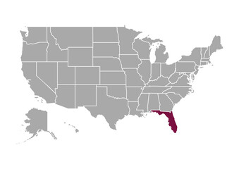 Map of Florida state and position in the United States