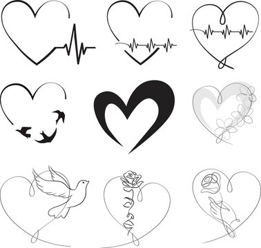 Hand-drawing silhouette background. Vector heart set. Element for design.