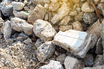 Concrete wast from construction site, construction industry concept background