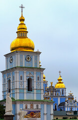Fototapeta na wymiar Kyiv, Ukraine-October 03, 2020: Scenic view of famous St. Michael's Golden-Domed Monastery (