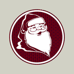 Christmas composition element.Textured dark red sign with silhouette of Santa Claus