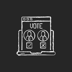 Online voting chalk white icon on black background. Electronic polls. Election system. E-voting. Balloting. Participation in democratic process. Isolated vector chalkboard illustration