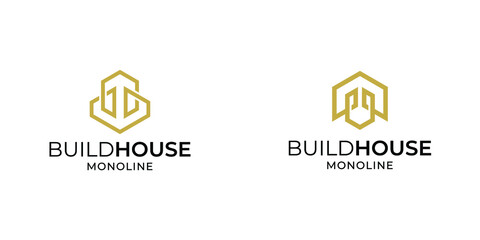 House logo icon with line art style design inspiration template