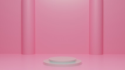 Fototapeta na wymiar elegant white podium with pink and white background with 3d rendering image