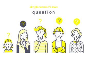 シンプルな幅広い世代の女性アイコンセット　2色　黄色　グレー	
