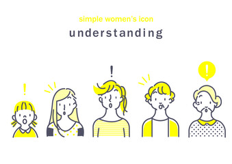シンプルな幅広い世代の女性アイコンセット　2色　黄色　グレー	
