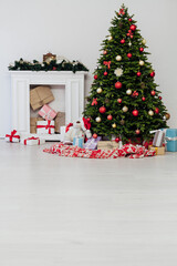 Decor new year interior of the christmas tree decor presents the holiday