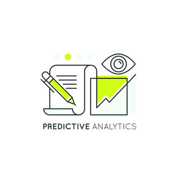 Vector Icon Style Illustration Web Badge of Predictive Analysis, Statistical Techniques, Data Mining, Predictive Modelling Machine Learning, Predictions, 
Isolated Minimalistic Picture
