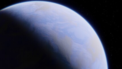 Naklejka premium beautiful alien planet in far space, realistic exoplanet, planet suitable for colonization, planet similar to Earth, detailed planet surface 3D render