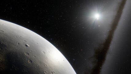 Fototapeta premium beautiful alien planet in far space, realistic exoplanet, planet suitable for colonization, planet similar to Earth, detailed planet surface 3D render