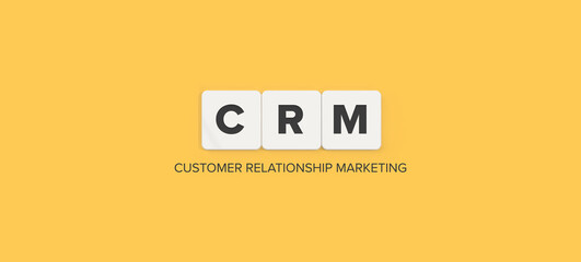 Customer Relationship Marketing (CRM) Banner. Block Letters on Bright Orange Background.