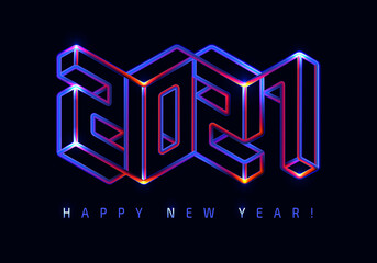 Happy New 2021 Year. Futuristic Neon number