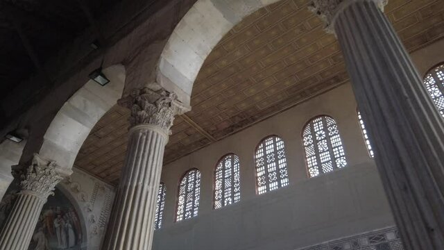 Indoor of Basilica di Santa Sabina all'Aventino, the oldest roman church  located in Rome in the district of Aventine, one of the 7 hills of Antique Rome. Dolly move.