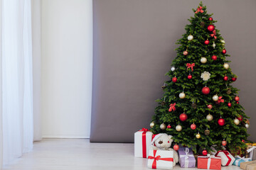 Decor new year interior of the christmas tree decor presents the holiday
