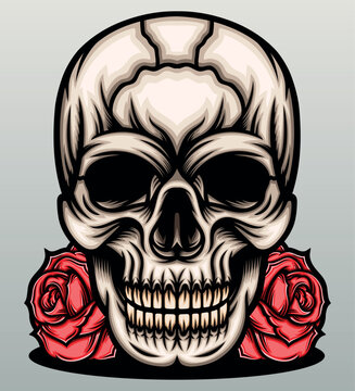 Skull head with red roses