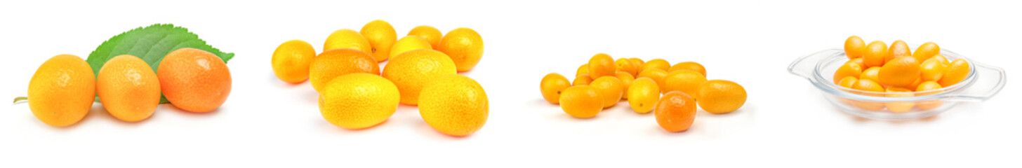 Collage of kumquats isolated on a white background with clipping path