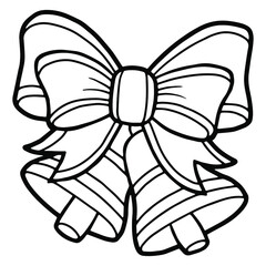 Vector illustration. Hand drawing Christmas art. Festive decorations. Coloring page. Minimalistic line art. Christmas bells. Bells with a bow.