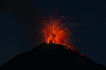 Reventador Volcano night eruption - Napo Province, Ecuador