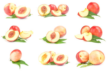 Collage of isolated peaches isolated over a white background