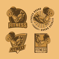 bundle of fitness logo in various shape in vintage color