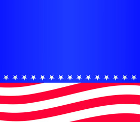 American banner blue background, white stars and red stripes, america vote illustration, president`s day poster