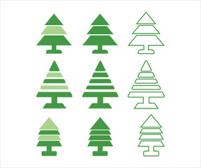 Set of Christmas tree vector icon. Vector illustration with green New Year tree and multi-colored gifts with bows object isolated on a white background. Illustration Vector Icon Symbol Design.
