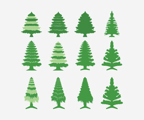 Set of Christmas tree vector icon. Vector illustration with green New Year tree and multi-colored gifts with bows object isolated on a white background. Illustration Vector Icon Symbol Design.
