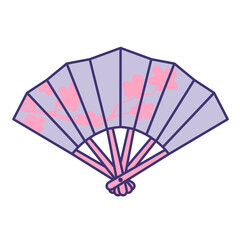 Fan with pink flowers. Flat design for poster or t-shirt. Vector illustration