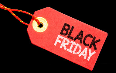 Black Friday on red label or price tag with cord