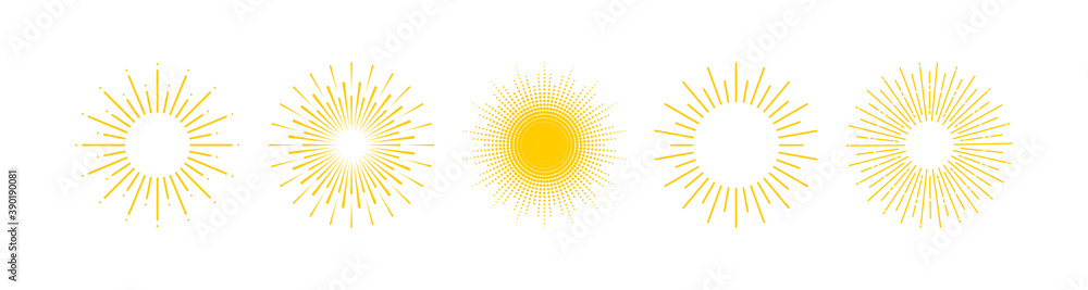 Wall mural sun. sun rays collection. yellow sun vector icons. vector illustration