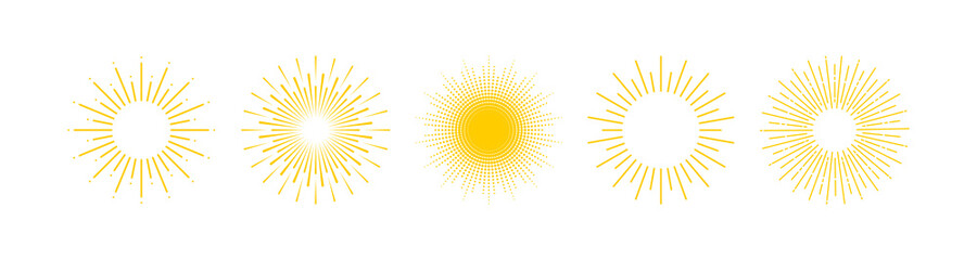 Fototapeta Sun. Sun Rays collection. Yellow Sun vector icons. Vector illustration obraz