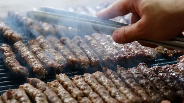Meatballs is a very popular food in Turkey and can be said to be one of its national dishes. Meatballs are grilled in a Turkish restaurant.