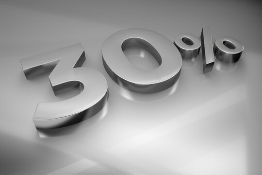 30% Off silver 3d numbers for offers and discounts, neutral grayscale for easy color grading.