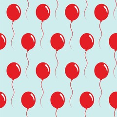 Seamless pattern of red balloon with long string. Illustration on a theme of holiday and childhood