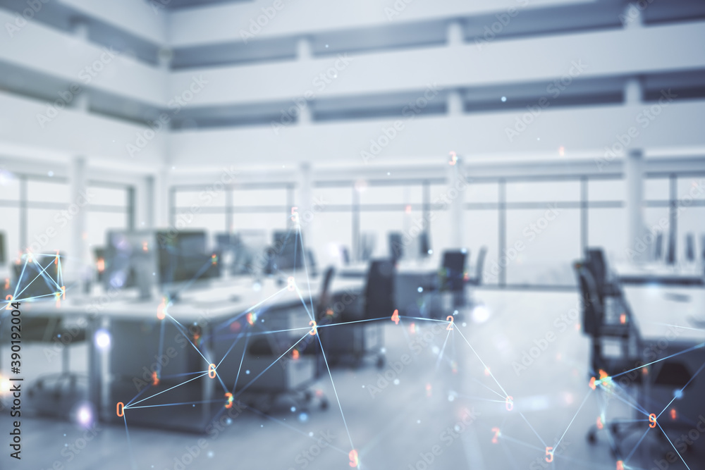 Aufkleber abstract virtual wireless technology hologram on a modern furnished office background. big data and 