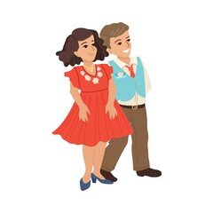 A pair of children, a boy and a girl in beautiful dresses go on a date or a holiday. Vector characters on a white background.
