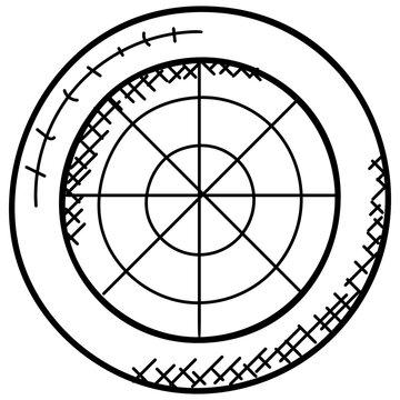 
A circular object with radio waves depicting the concept of radar.
